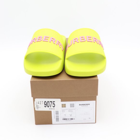 NIB Burberry Furley Logo Embossed Slides Sandals - Picture 2 of 8